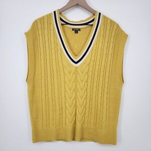Wild Fable Womens Sweater Vest Size M Yellow Oversized Varsity Americana Preppy